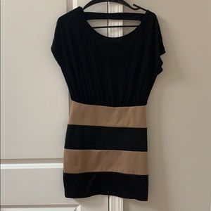Black and Tan striped mini dress